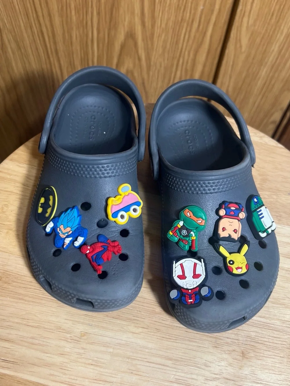 CROCS Kids Charcoal Gray Slip-On Clogs with Character Jibbitz